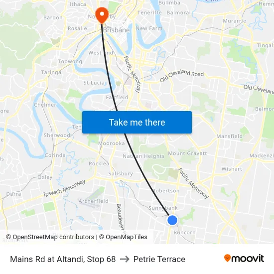 Mains Rd at Altandi, Stop 68 to Petrie Terrace map