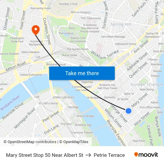 Mary Street Stop 50 Near Albert St to Petrie Terrace map