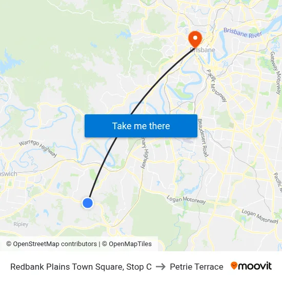 Redbank Plains Town Square, Stop C to Petrie Terrace map