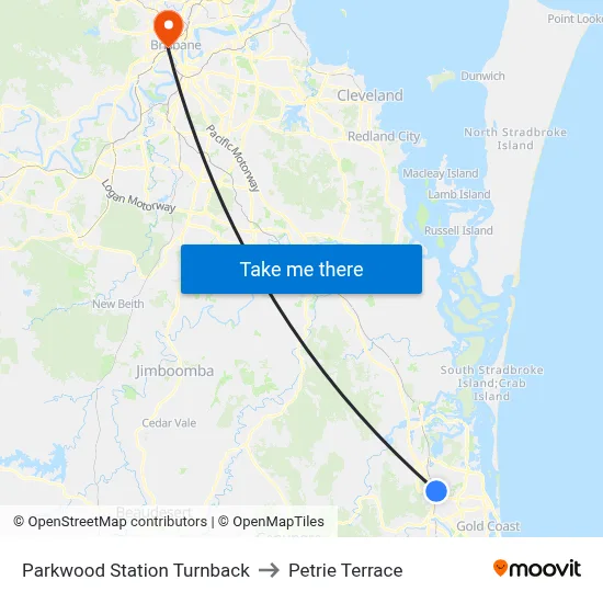 Parkwood Station Turnback to Petrie Terrace map