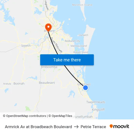 Armrick Av at Broadbeach Boulevard to Petrie Terrace map