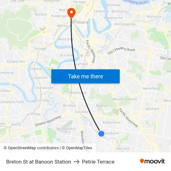 Breton St at Banoon Station to Petrie Terrace map