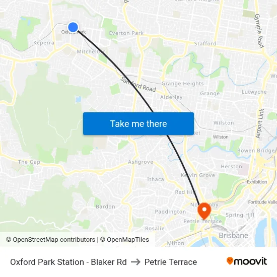 Oxford Park Station - Blaker Rd to Petrie Terrace map