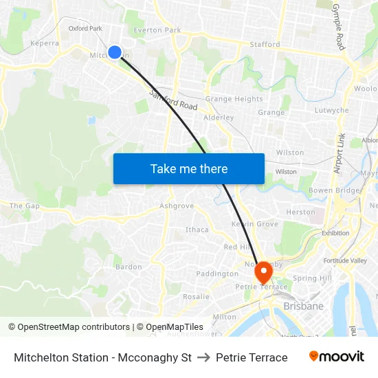 Mitchelton Station - Mcconaghy St to Petrie Terrace map