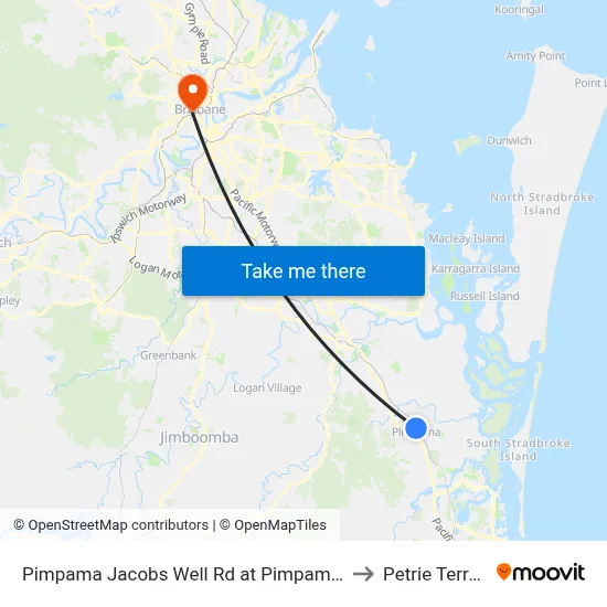 Pimpama Jacobs Well Rd at Pimpama City to Petrie Terrace map