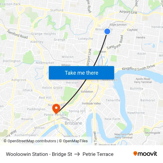 Wooloowin Station - Bridge St to Petrie Terrace map