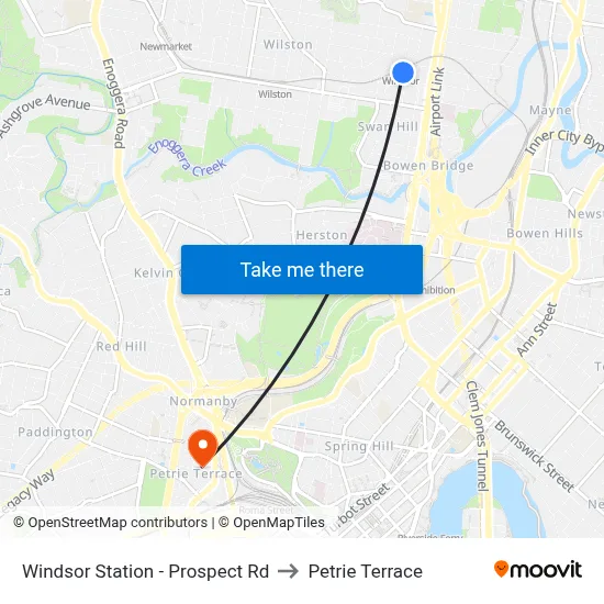 Windsor Station - Prospect Rd to Petrie Terrace map