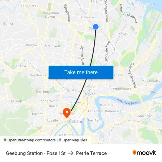 Geebung Station - Fossil St to Petrie Terrace map