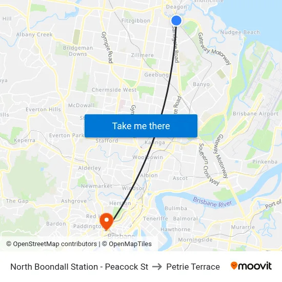 North Boondall Station - Peacock St to Petrie Terrace map