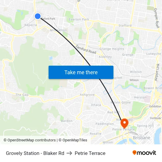 Grovely Station - Blaker Rd to Petrie Terrace map