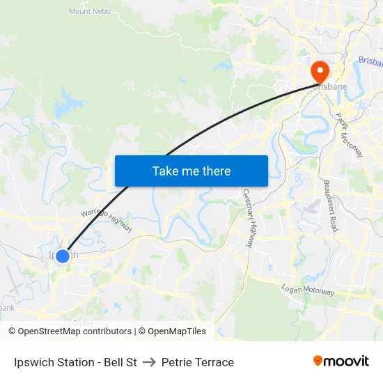 Ipswich Station - Bell St to Petrie Terrace map