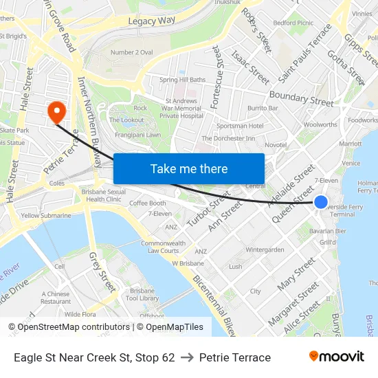 Eagle St Near Creek St, Stop 62 to Petrie Terrace map