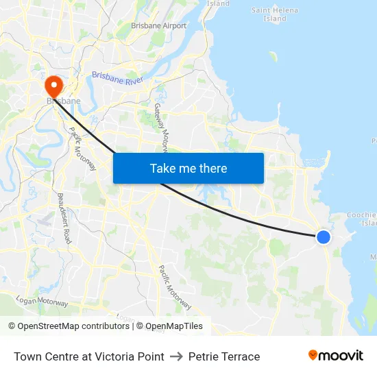 Town Centre at Victoria Point to Petrie Terrace map