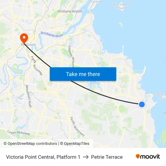 Victoria Point Central, Platform 1 to Petrie Terrace map
