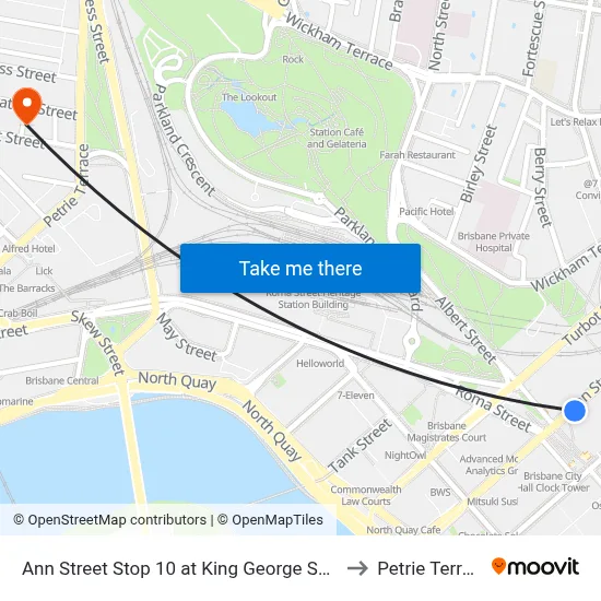 Ann Street Stop 10 at King George Square to Petrie Terrace map