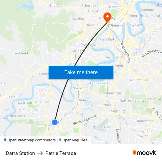 Darra Station to Petrie Terrace map