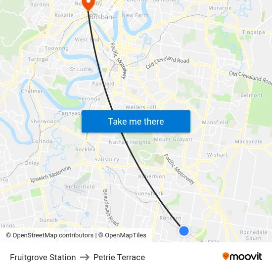 Fruitgrove Station to Petrie Terrace map