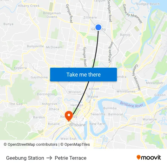 Geebung Station to Petrie Terrace map