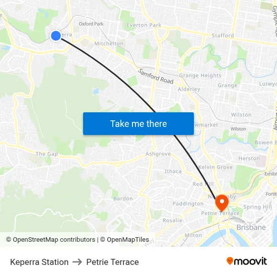 Keperra Station to Petrie Terrace map