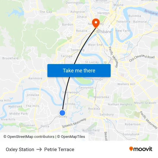 Oxley Station to Petrie Terrace map