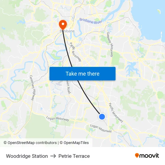 Woodridge Station to Petrie Terrace map