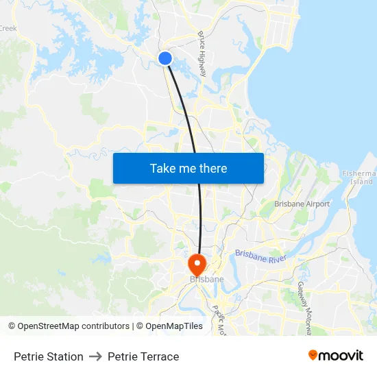 Petrie Station to Petrie Terrace map