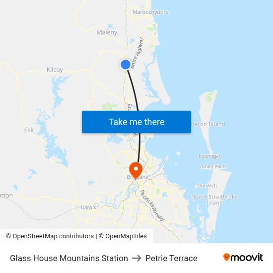 Glass House Mountains Station to Petrie Terrace map