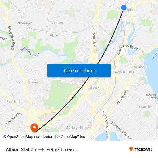 Albion Station to Petrie Terrace map