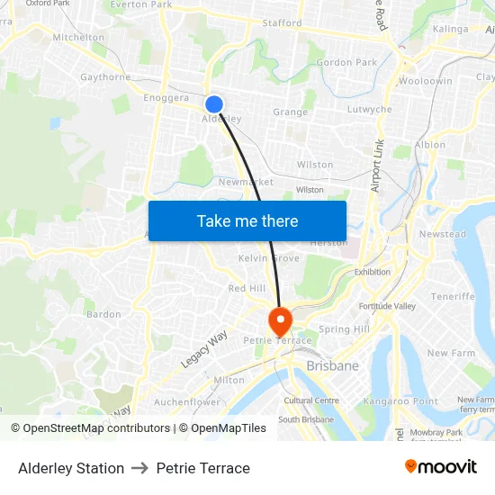 Alderley Station to Petrie Terrace map