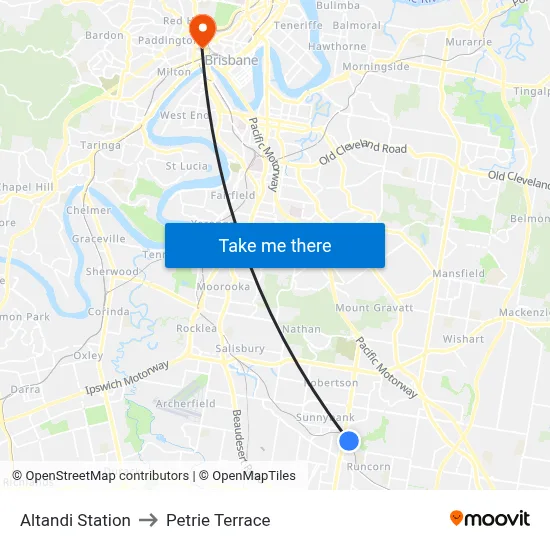 Altandi Station to Petrie Terrace map