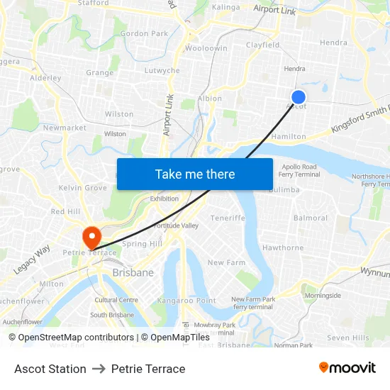 Ascot Station to Petrie Terrace map