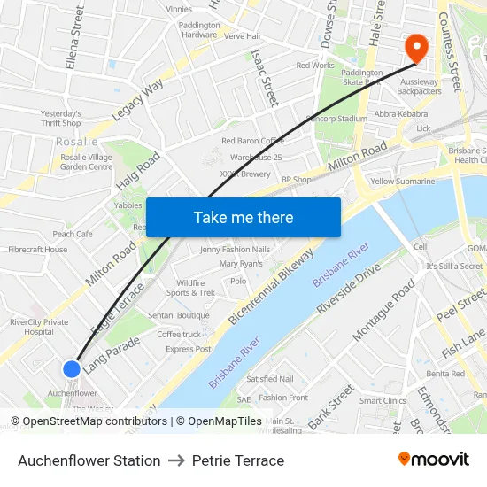 Auchenflower Station to Petrie Terrace map