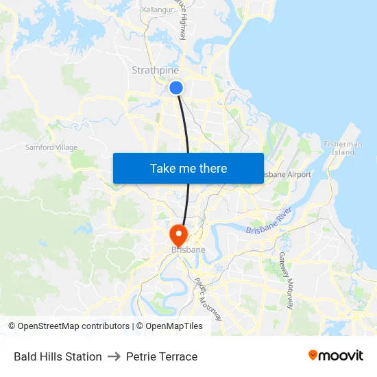 Bald Hills Station to Petrie Terrace map