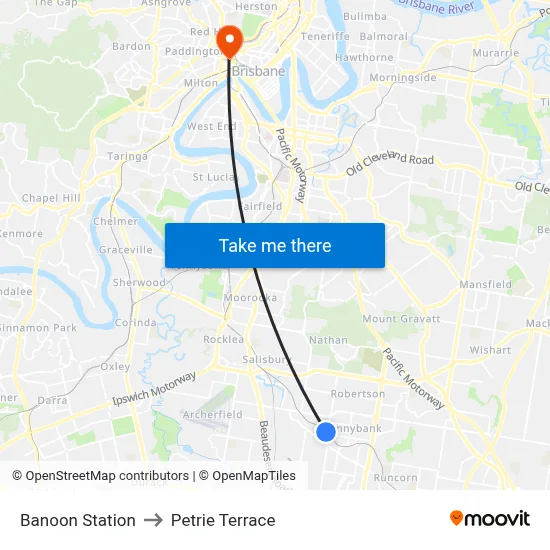 Banoon Station to Petrie Terrace map