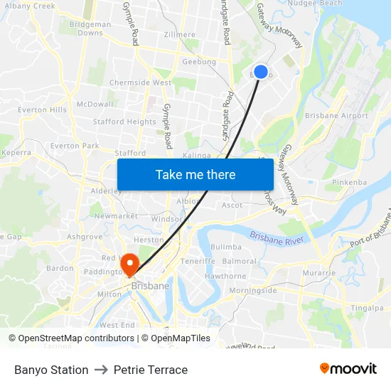 Banyo Station to Petrie Terrace map