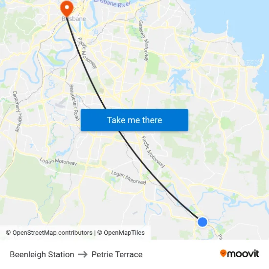 Beenleigh Station to Petrie Terrace map
