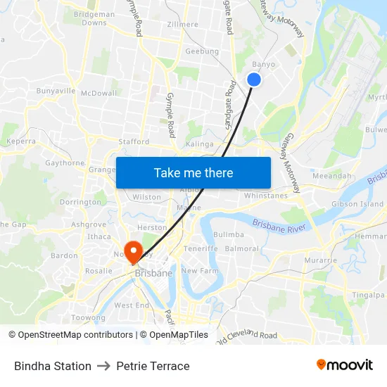 Bindha Station to Petrie Terrace map