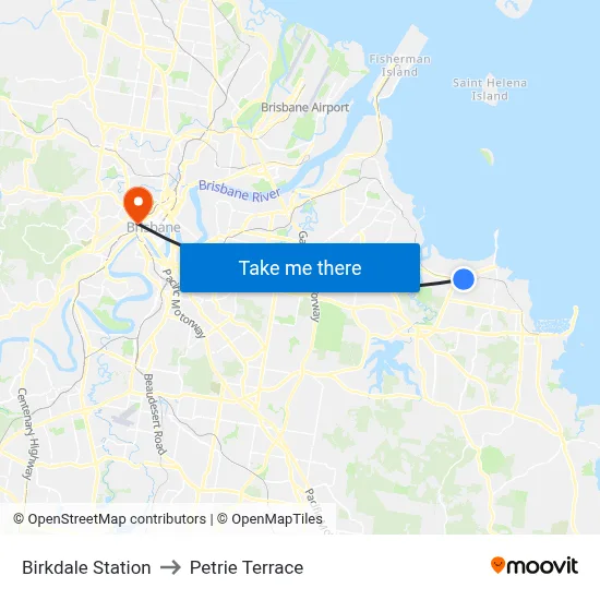Birkdale Station to Petrie Terrace map