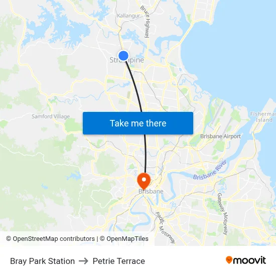 Bray Park Station to Petrie Terrace map