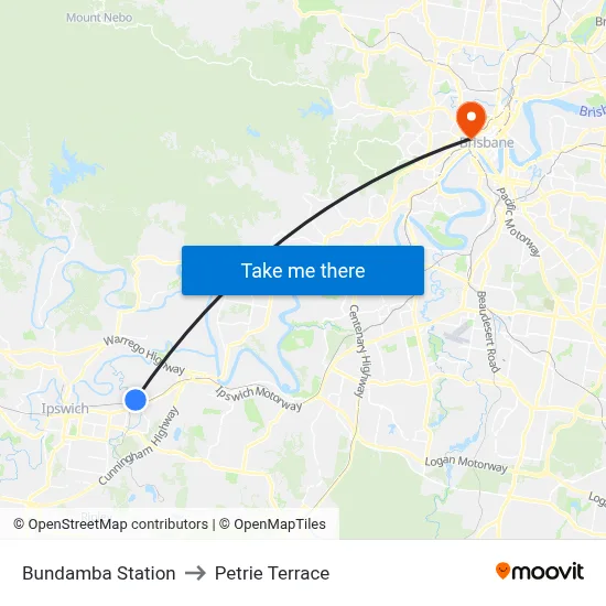 Bundamba Station to Petrie Terrace map