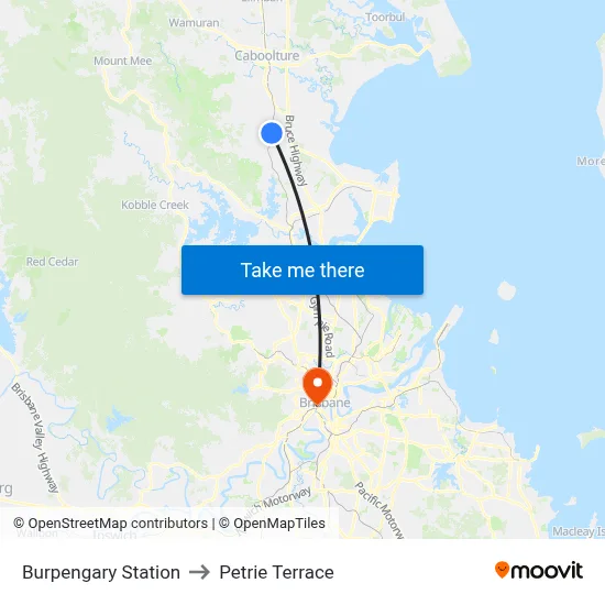 Burpengary Station to Petrie Terrace map