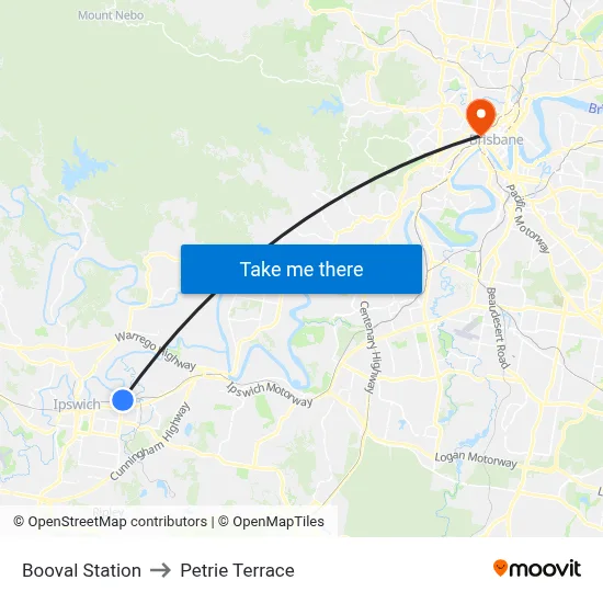 Booval Station to Petrie Terrace map