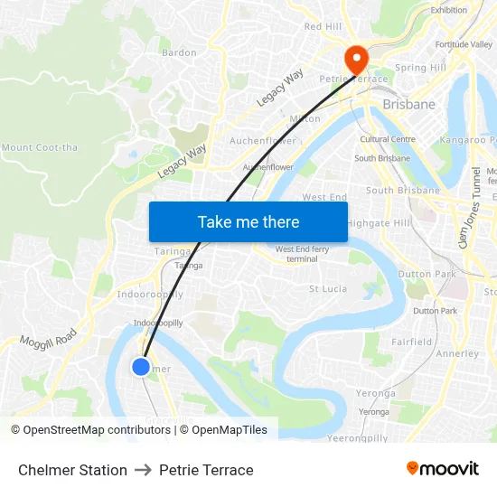 Chelmer Station to Petrie Terrace map