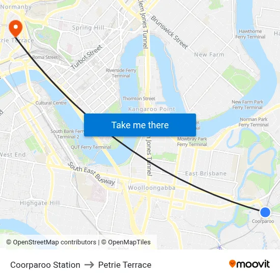 Coorparoo Station to Petrie Terrace map