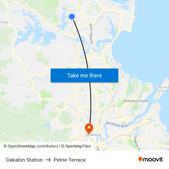 Dakabin Station to Petrie Terrace map