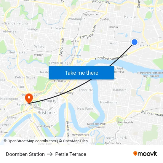 Doomben Station to Petrie Terrace map