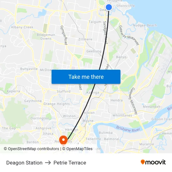 Deagon Station to Petrie Terrace map
