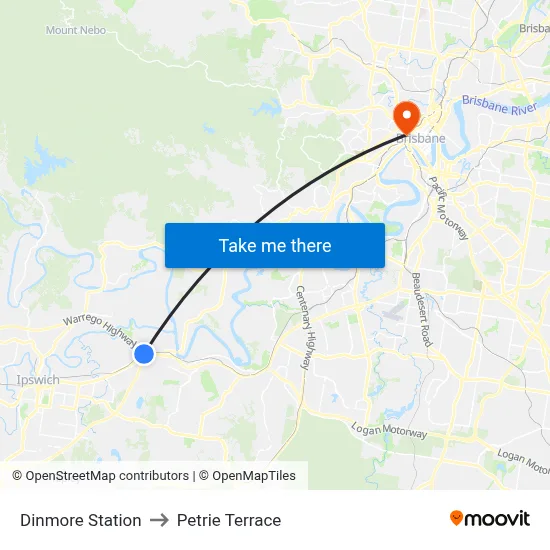 Dinmore Station to Petrie Terrace map