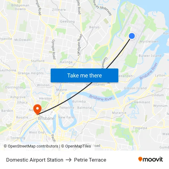 Domestic Airport Station to Petrie Terrace map