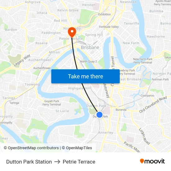 Dutton Park Station to Petrie Terrace map